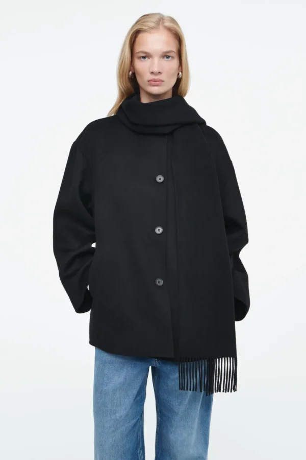 COS OVERSIZED WOOL-BLEND SCARF JACKET BLACK New