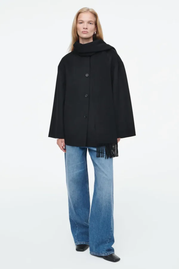 COS OVERSIZED WOOL-BLEND SCARF JACKET BLACK New