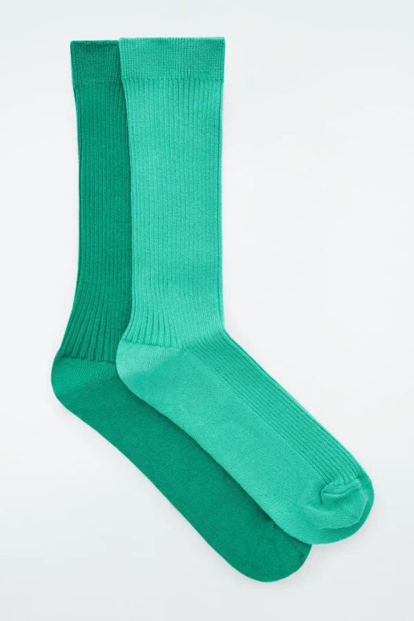 COS 2-PACK RIBBED SOCKS TURQUOISE / TEAL Discount