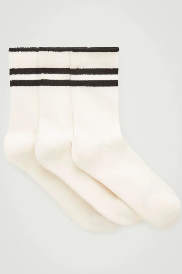 COS 3-PACK RIBBED SPORT SOCKS WHITE / STRIPED Clearance