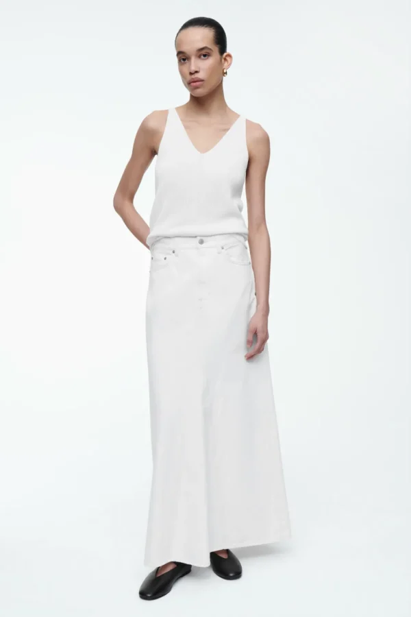 COS PANELED DENIM MAXI SKIRT OFF-WHITE Hot