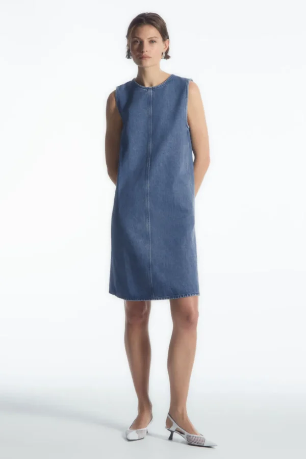 COS PANELED DENIM SHIFT DRESS BLUE Hot