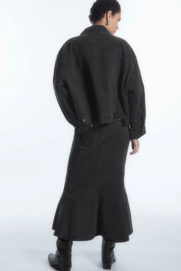 COS PANELED FLARED DENIM SKIRT BLACK Shop