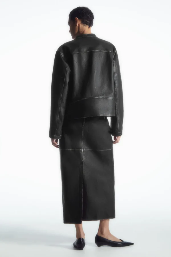 COS PANELED LEATHER RACER MIDI SKIRT BLACK Best Sale