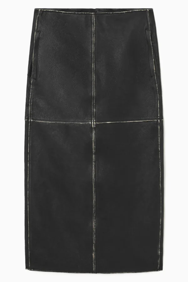 COS PANELED LEATHER RACER MIDI SKIRT BLACK Best Sale