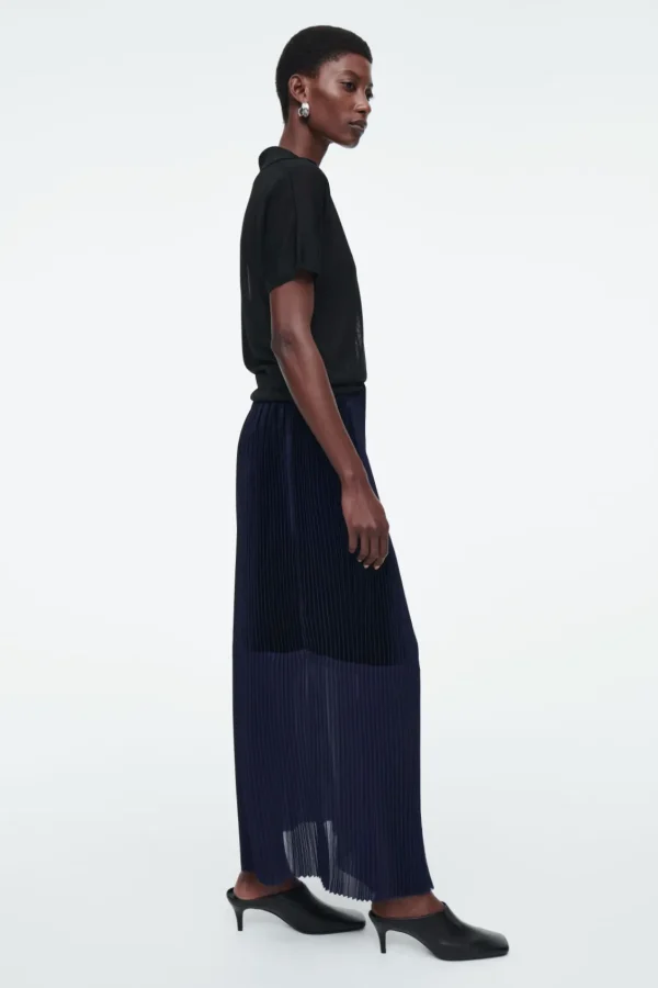 COS PANELED PLEATED COLUMN MAXI SKIRT NAVY Discount