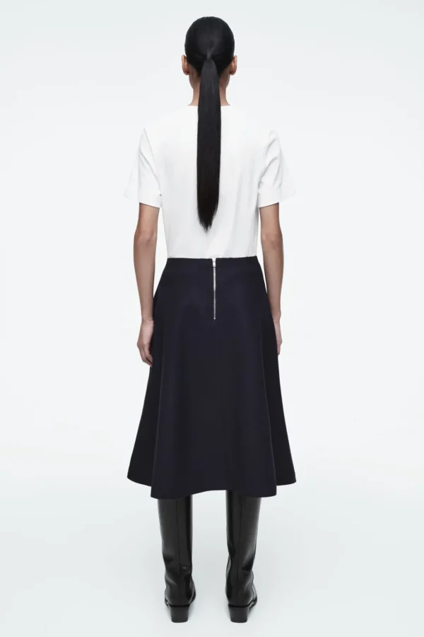 COS PANELLED WOOL MIDI SKIRT NAVY Hot