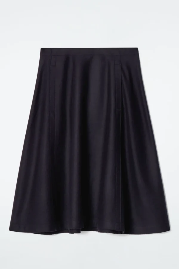 COS PANELLED WOOL MIDI SKIRT NAVY Hot