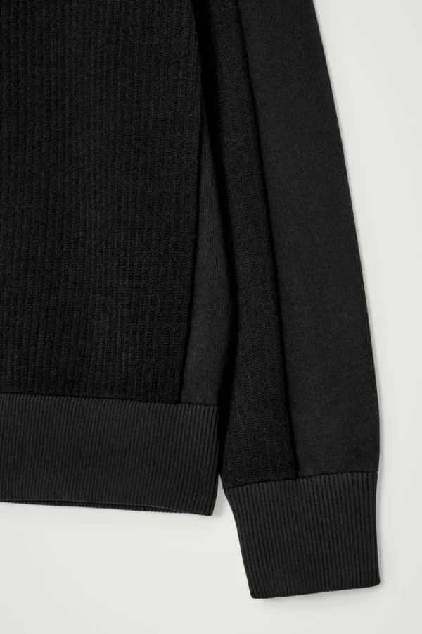 COS PANELLED WOOL V-NECK JUMPER BLACK Sale