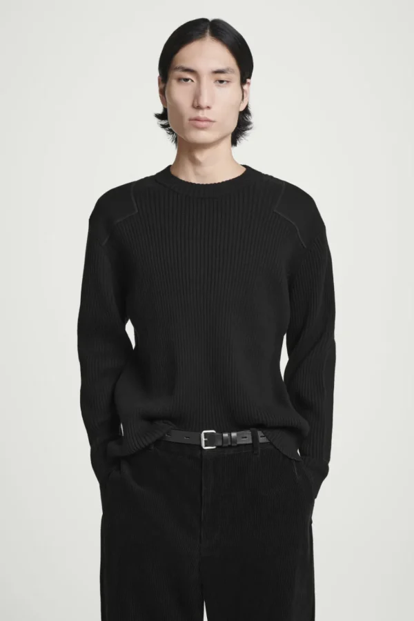 COS PATCH-DETAIL WOOL-BLEND SWEATER BLACK Best Sale