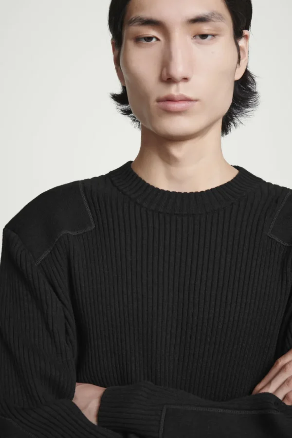 COS PATCH-DETAIL WOOL-BLEND SWEATER BLACK Best Sale