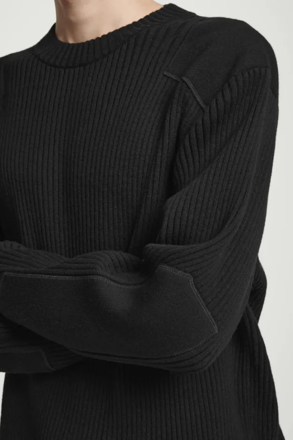 COS PATCH-DETAIL WOOL-BLEND SWEATER BLACK Best Sale