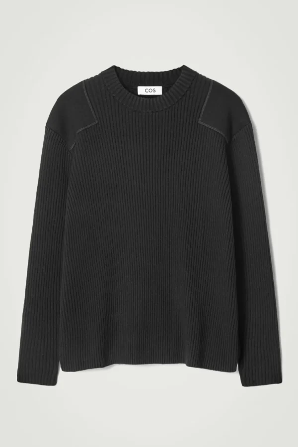 COS PATCH-DETAIL WOOL-BLEND SWEATER BLACK Best Sale