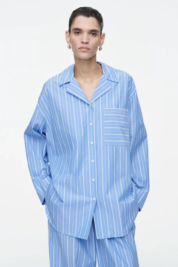 COS PINSTRIPED COTTON PAJAMA SHIRT BLUE / PINSTRIPED New