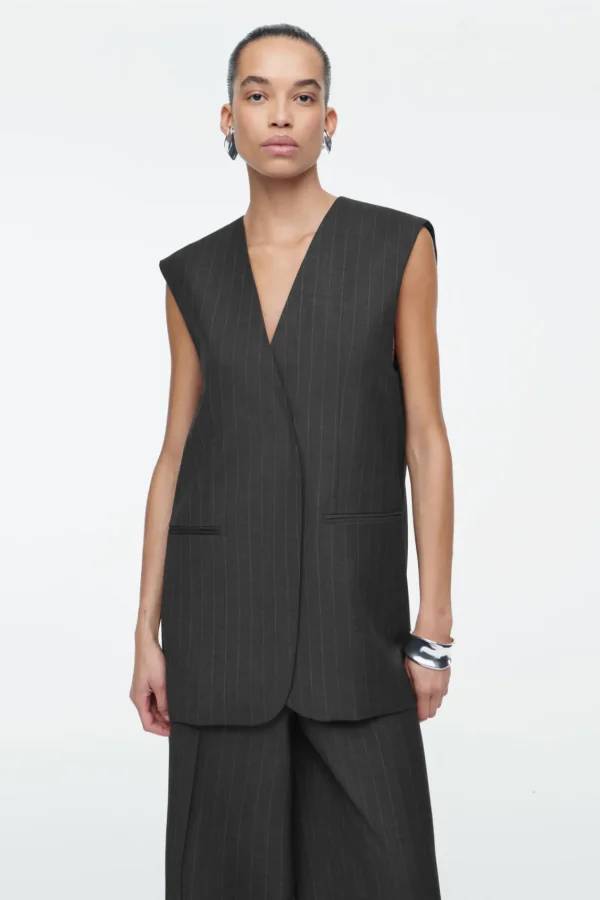 COS PINSTRIPED WOOL WAISTCOAT DARK GRAY / PINSTRIPED New