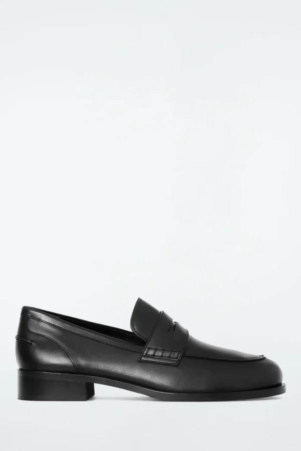 COS PINTUCKED LEATHER PENNY LOAFERS BLACK Cheap