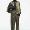 COS PINTUCKED SATIN UTILITY PANTS KHAKI Flash Sale