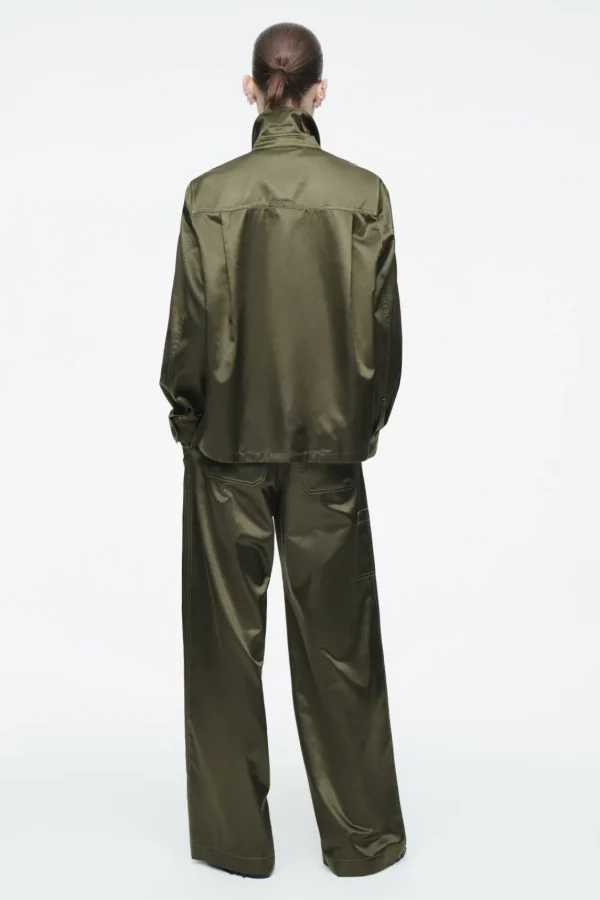 COS PINTUCKED SATIN UTILITY SHIRT KHAKI Sale