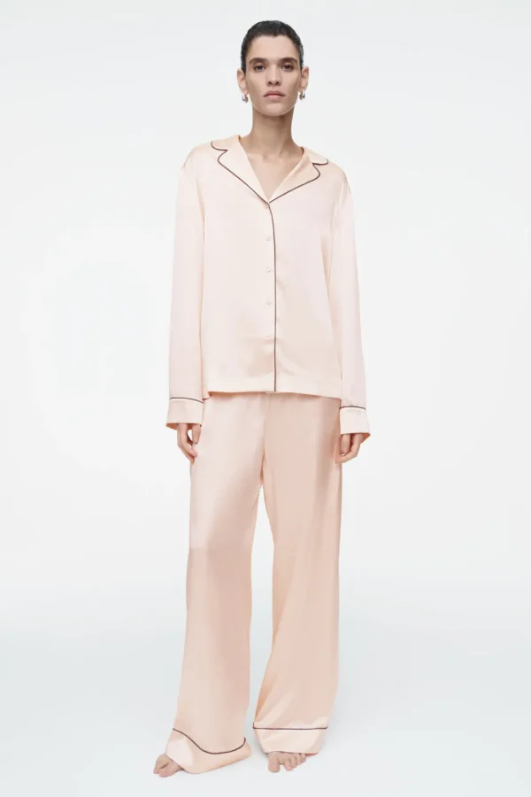 COS PIPED SILK PAJAMA SHIRT APRICOT Cheap