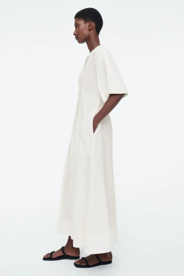 COS PLEATED A-LINE MIDI SHIRT DRESS WHITE Hot