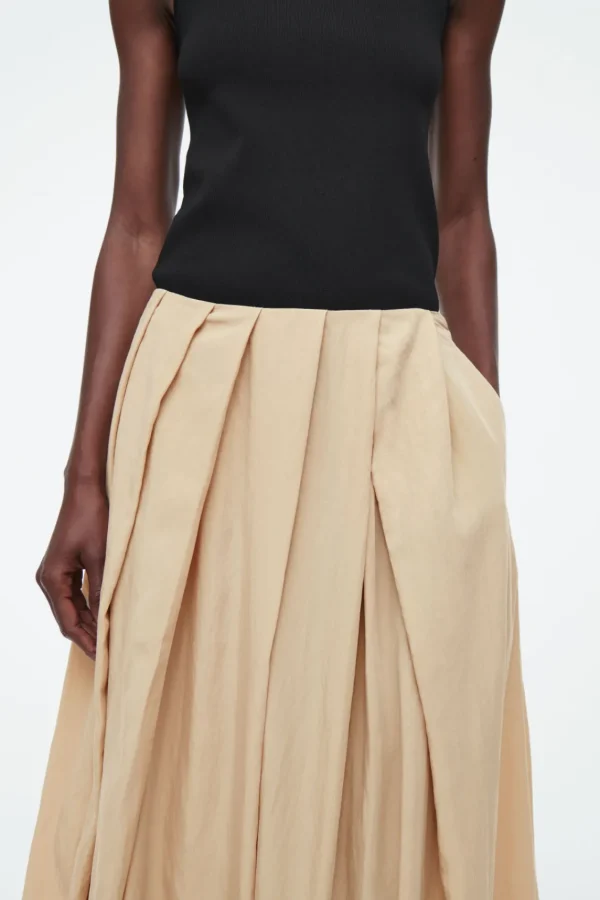 COS PLEATED A-LINE MIDI SKIRT BEIGE Fashion