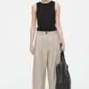 COS PLEATED BARREL-LEG COTTON PANTS BEIGE Outlet