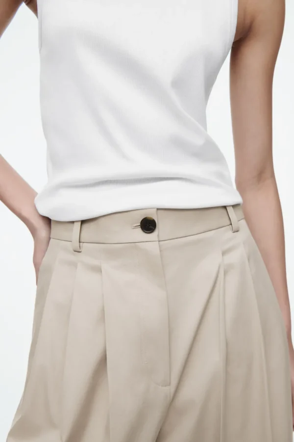 COS PLEATED BARREL-LEG COTTON PANTS BEIGE Outlet