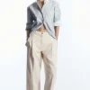 COS PLEATED BARREL-LEG DENIM PANTS CREAM Discount