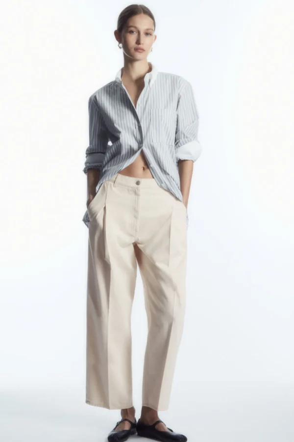 COS PLEATED BARREL-LEG DENIM PANTS CREAM Discount