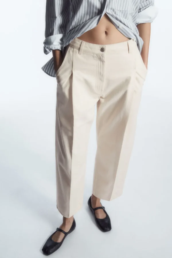 COS PLEATED BARREL-LEG DENIM PANTS CREAM Discount