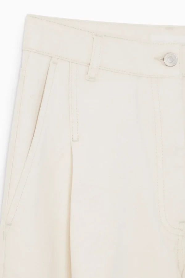 COS PLEATED BARREL-LEG DENIM PANTS CREAM Discount