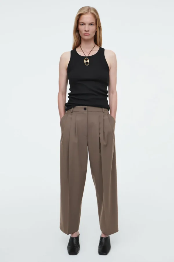 COS PLEATED BARREL-LEG WOOL-BLEND PANTS MOLE Discount