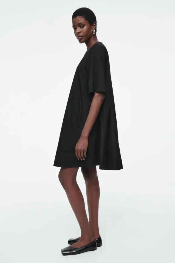 COS PLEATED COTTON MINI DRESS BLACK Flash Sale