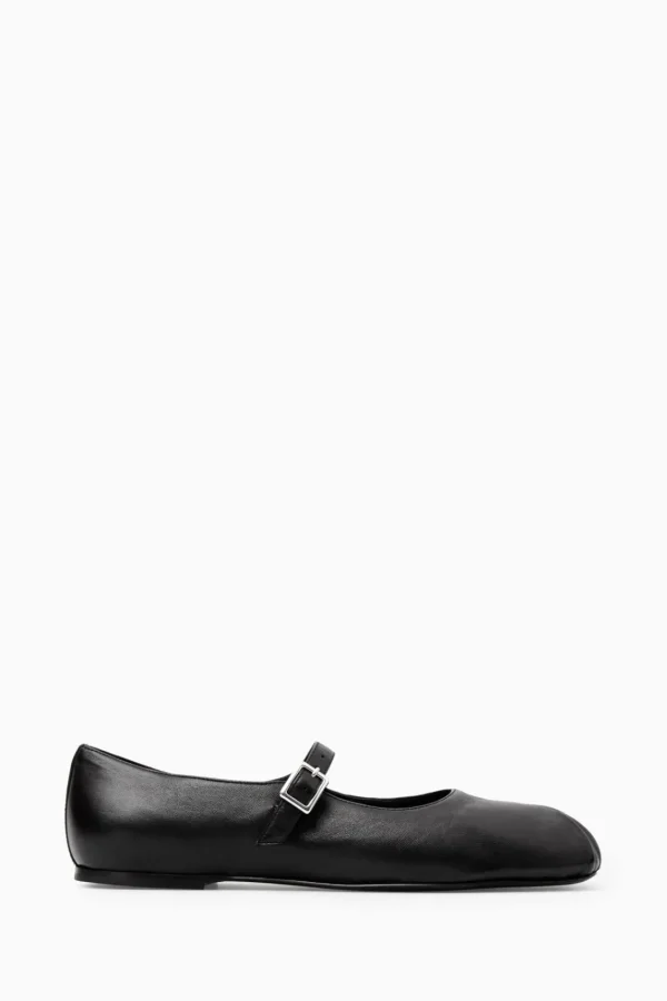 COS PLEATED LEATHER MARY-JANE BALLET FLATS BLACK Shop