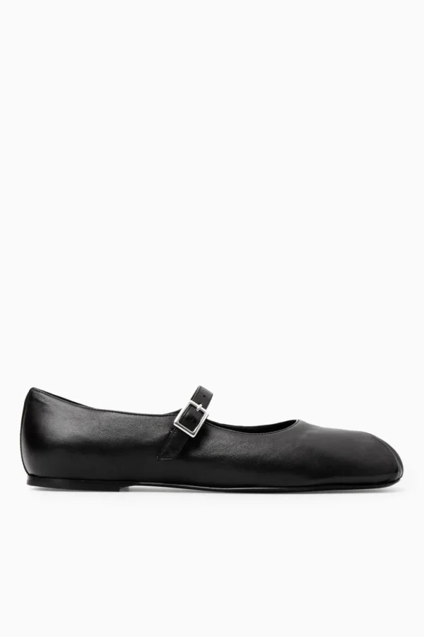 COS PLEATED LEATHER MARY-JANE BALLET FLATS BLACK Shop