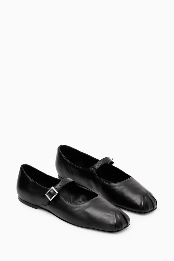 COS PLEATED LEATHER MARY-JANE BALLET FLATS BLACK Shop