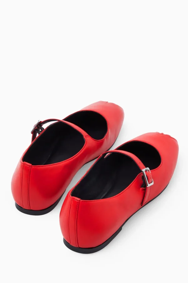 COS PLEATED LEATHER MARY-JANE BALLET FLATS RED Outlet