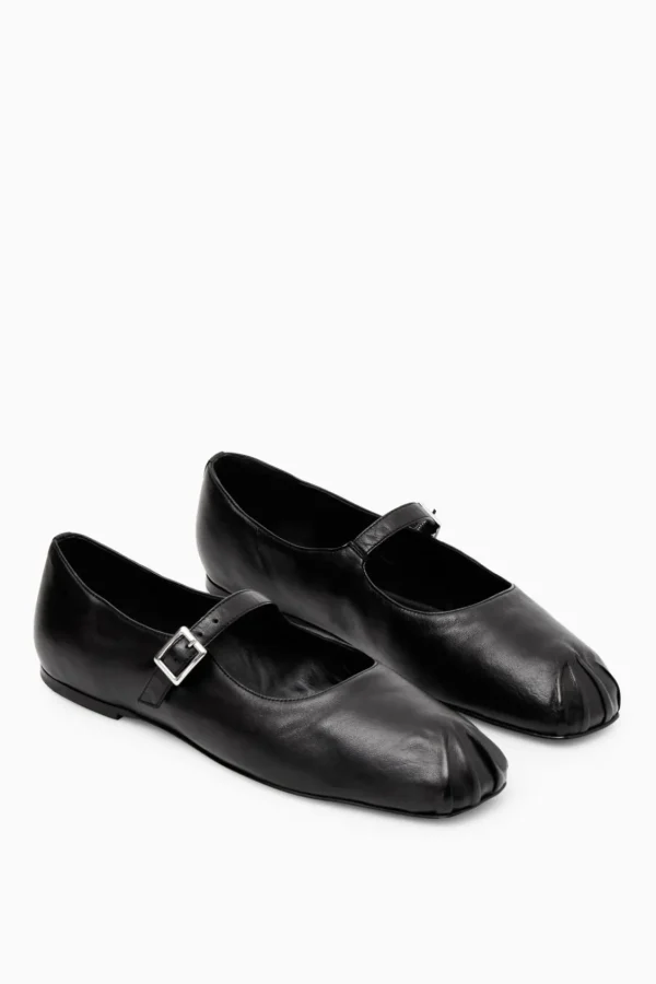 COS PLEATED LEATHER MARY-JANE BALLET FLATS BLACK Shop