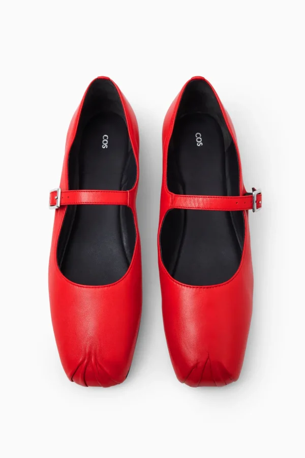 COS PLEATED LEATHER MARY-JANE BALLET FLATS RED Outlet