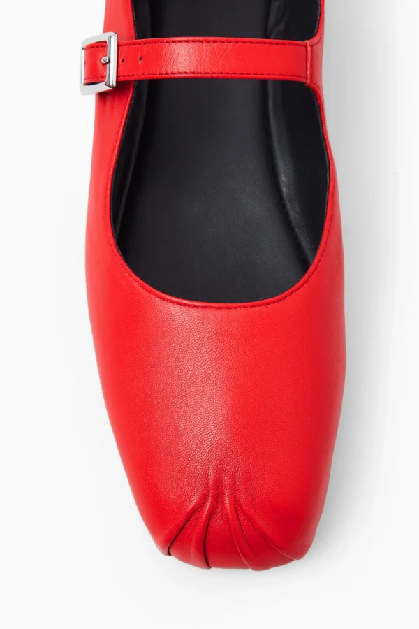 COS PLEATED LEATHER MARY-JANE BALLET FLATS RED Outlet