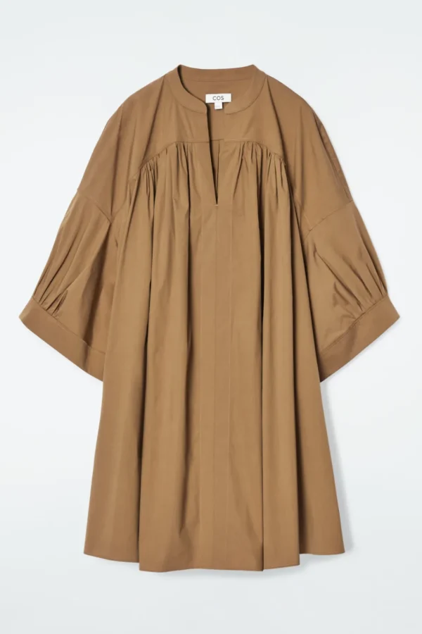 COS PLEATED MINI TUNIC DRESS LIGHT BROWN Sale