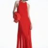 COS PLEATED RACER-NECK MAXI DRESS RED Cheap