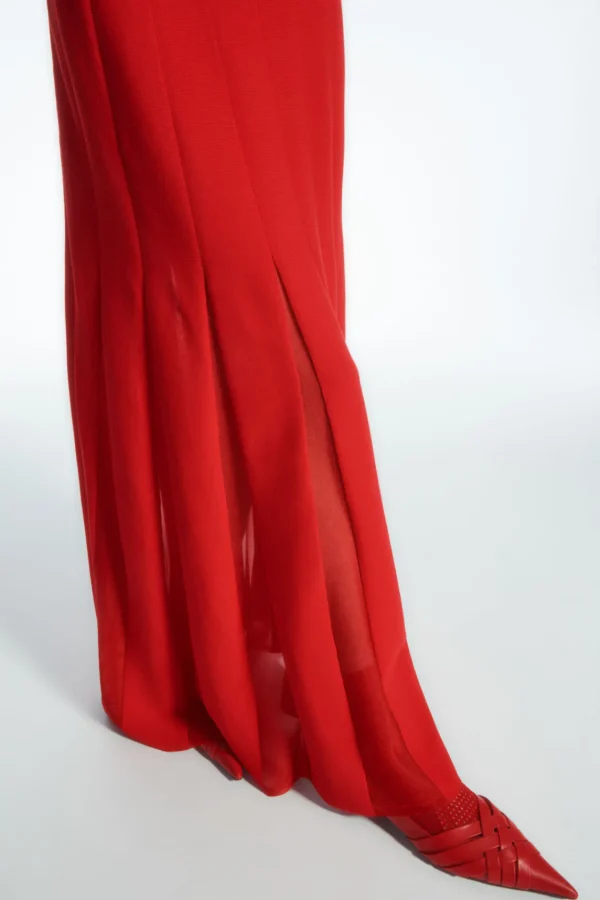 COS PLEATED RACER-NECK MAXI DRESS RED Cheap