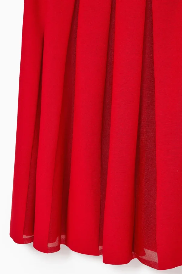 COS PLEATED RACER-NECK MAXI DRESS RED Cheap