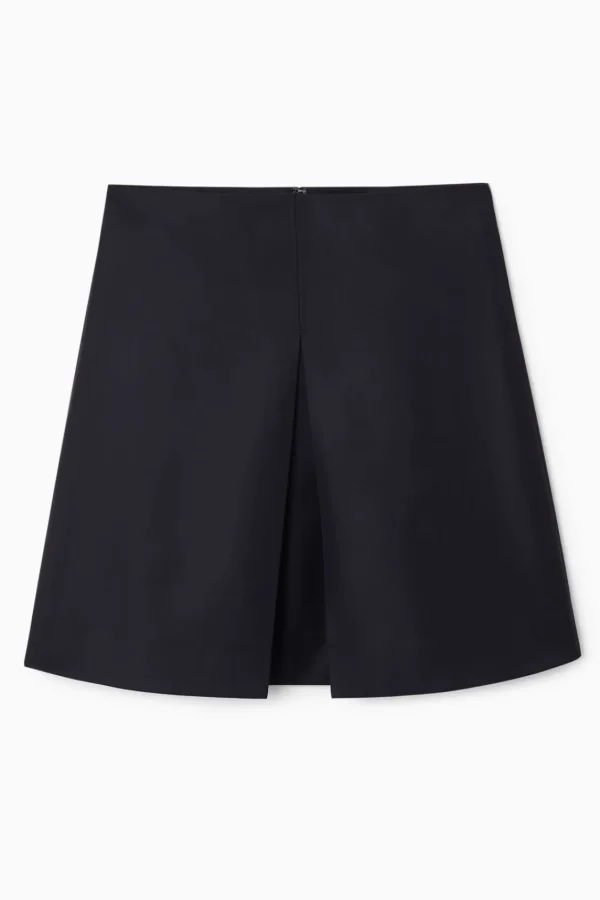 COS PLEATED WOOL-BLEND MINI SKIRT NAVY Flash Sale