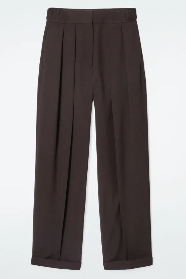 COS PLEATED WOOL-BLEND TAPERED PANTS DARK BROWN Fashion