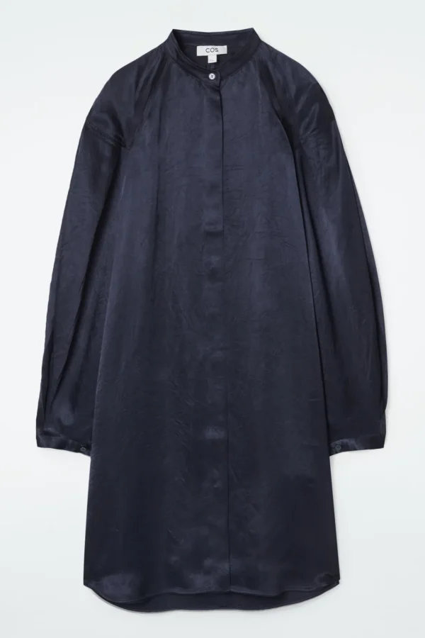 COS PLEATED-DETAIL SATIN MIDI DRESS NAVY Best Sale