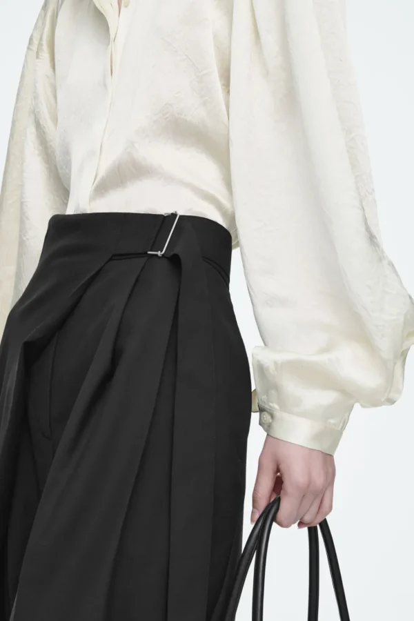 COS PLEATED-DETAIL SATIN SHIRT CHAMPAGNE Shop