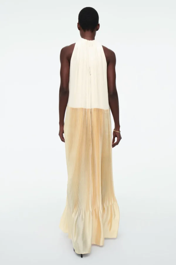 COS PLISSÉ HALTERNECK MAXI DRESS CHAMPAGNE / YELLOW New