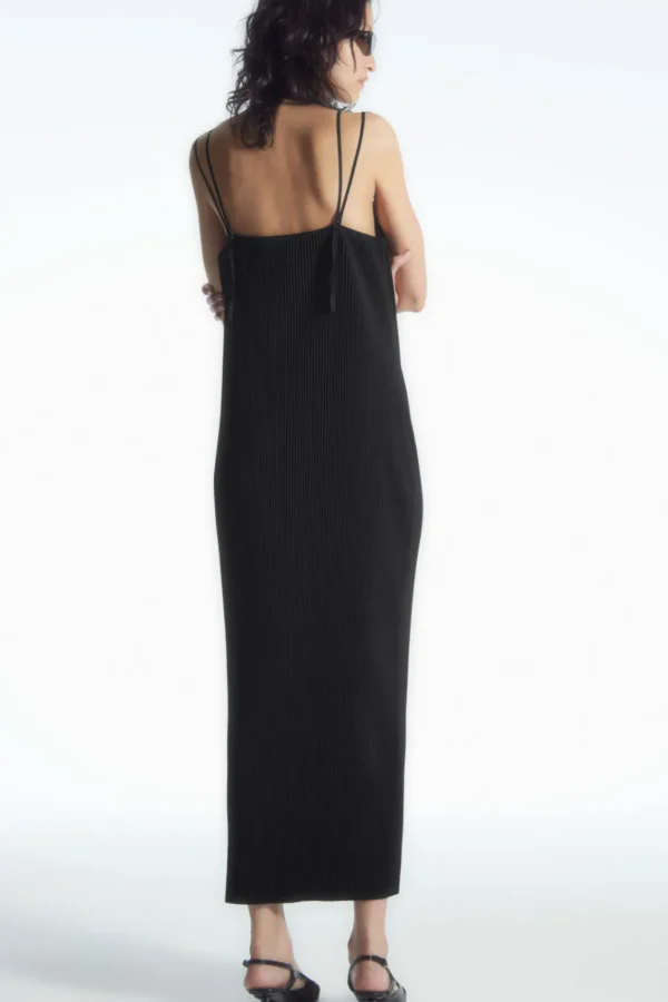 COS PLISSÉ MIDI SLIP DRESS BLACK Discount